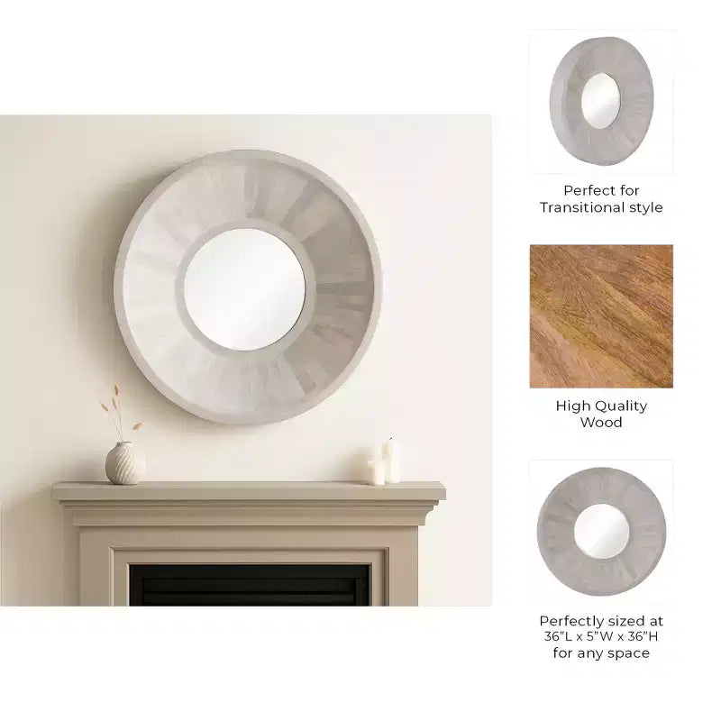 Modern Wood Wall Mirror for Bedroom Decor - Decorative Wall Mirror for Hallway, Entryway, Room, Bathroom, and Dorm Decor - 36, Ivory