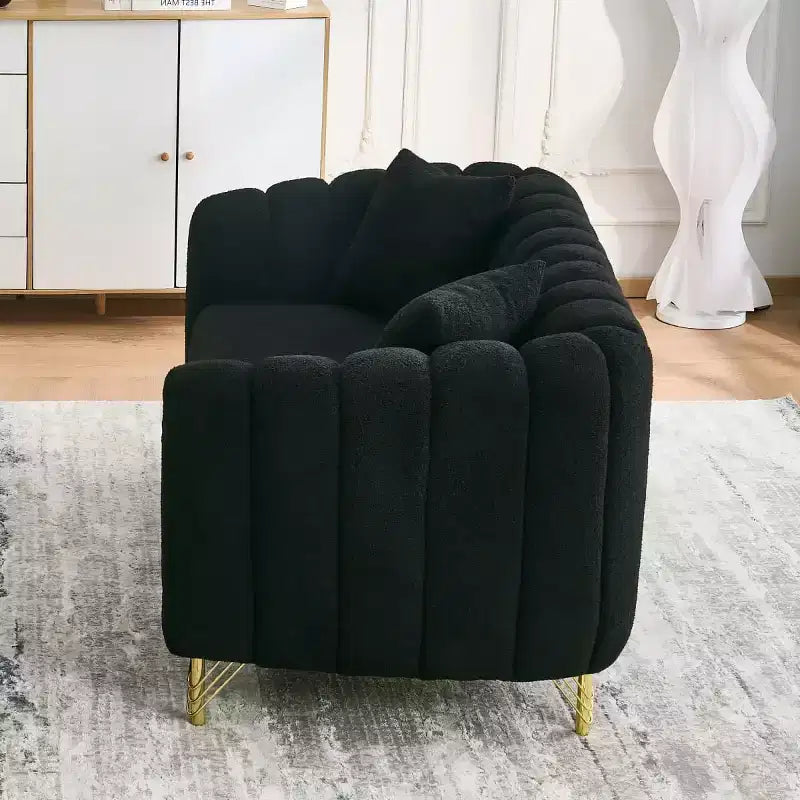 Modern Tufted Loveseat Sofa with Wood Frame and Gold Metal Legs, Chenille DeepSeat Couch for Living Room, Small Space or Apartment - Panipeachy