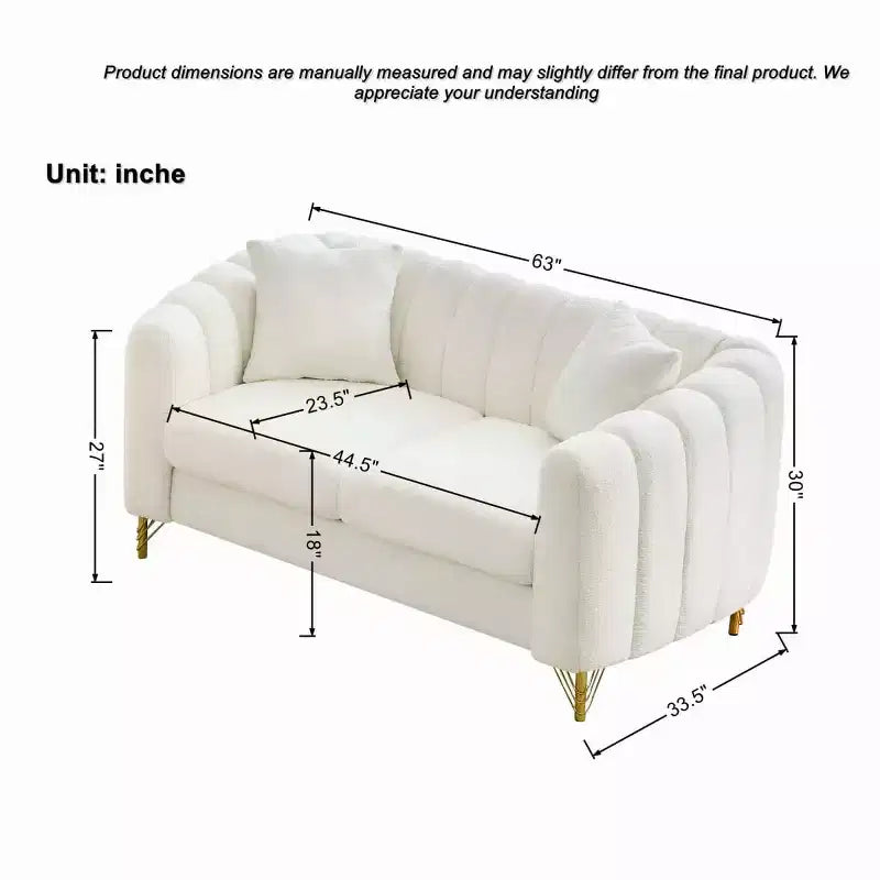 Modern Tufted Loveseat Sofa with Wood Frame and Gold Metal Legs, Chenille DeepSeat Couch for Living Room, Small Space or Apartment - Panipeachy