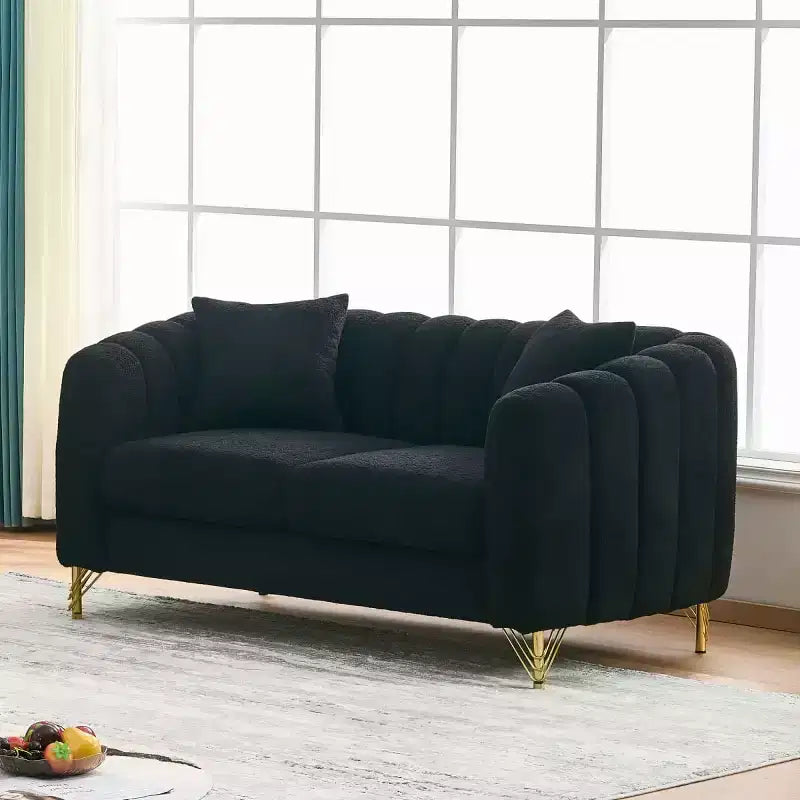 Modern Tufted Loveseat Sofa with Wood Frame and Gold Metal Legs, Chenille DeepSeat Couch for Living Room, Small Space or Apartment - Panipeachy