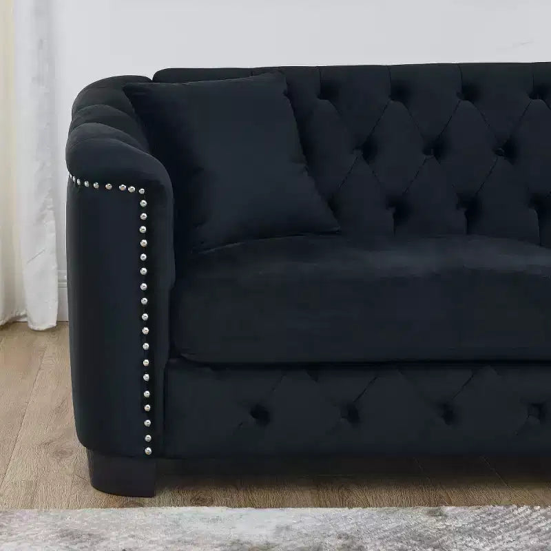 Modern Tufted Loveseat Sofa with Nailhead Trim and Wood Frame, Velvet Chesterfield Sofa for Living Room, Lounge or Apartment - Panipeachy