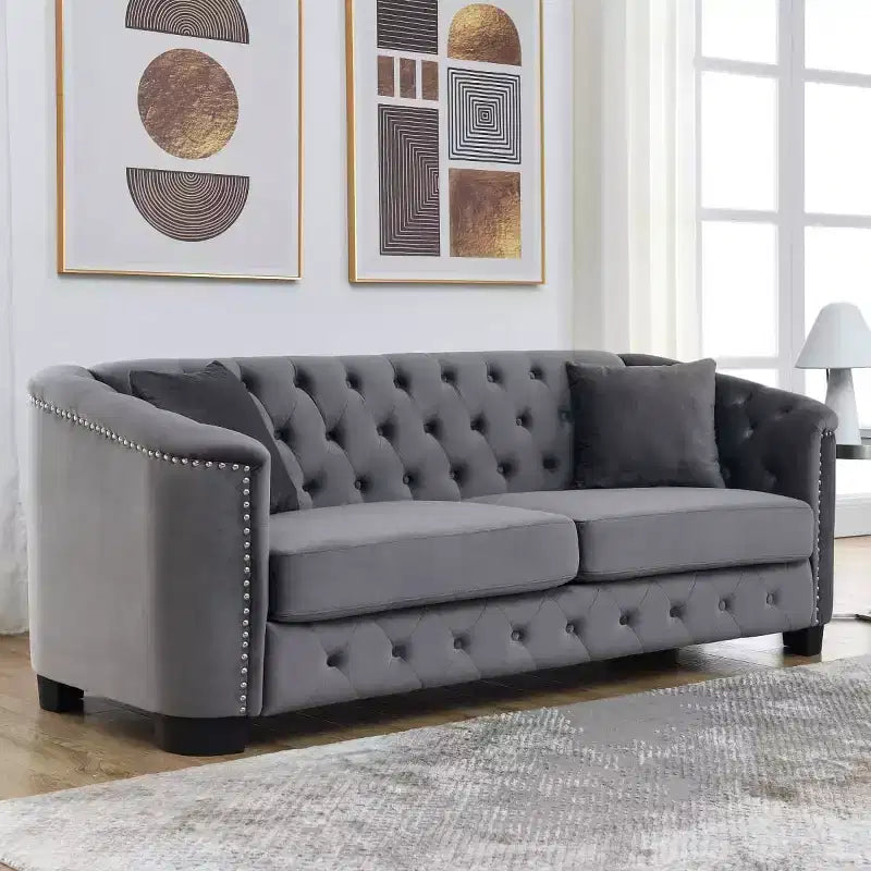 Modern Tufted Loveseat Sofa with Nailhead Trim and Wood Frame, Velvet Chesterfield Sofa for Living Room, Lounge or Apartment - Panipeachy