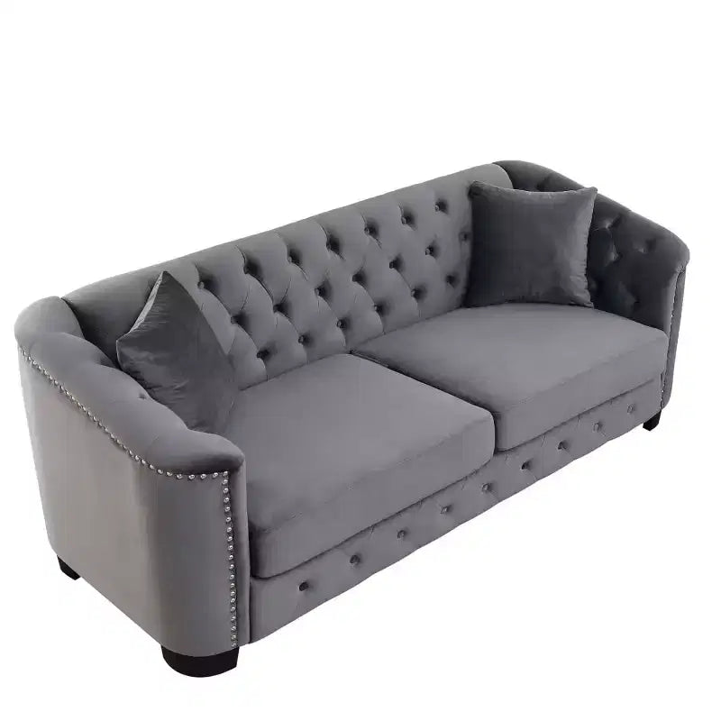 Modern Tufted Loveseat Sofa with Nailhead Trim and Wood Frame, Velvet Chesterfield Sofa for Living Room, Lounge or Apartment - Panipeachy