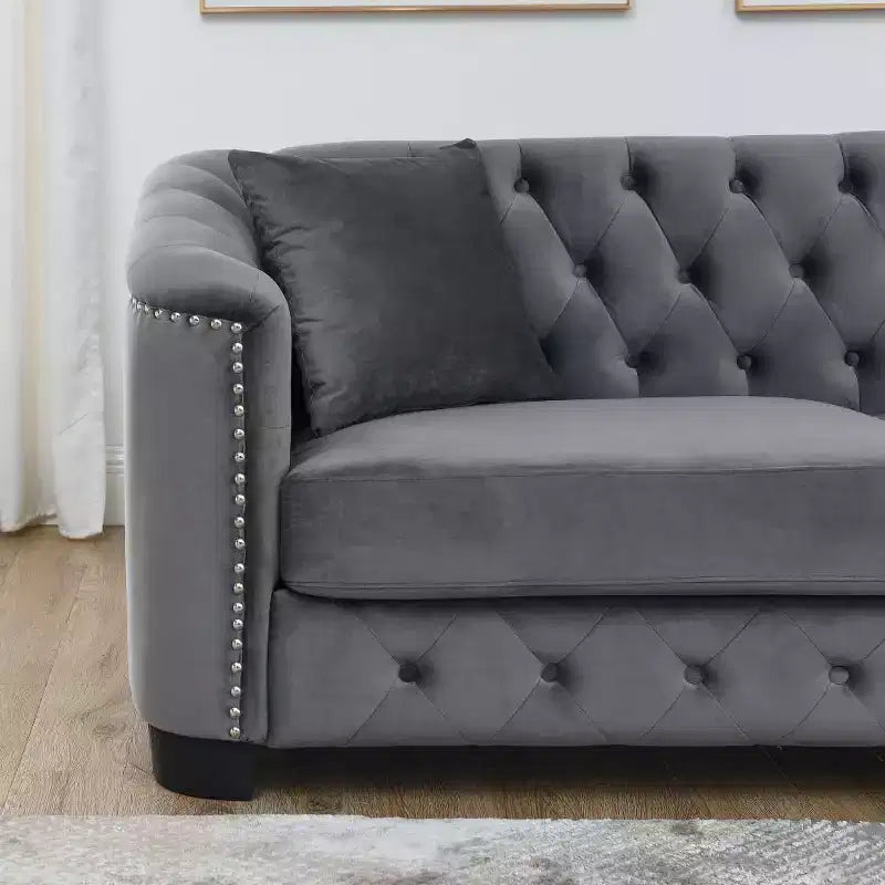 Modern Tufted Loveseat Sofa with Nailhead Trim and Wood Frame, Velvet Chesterfield Sofa for Living Room, Lounge or Apartment - Panipeachy