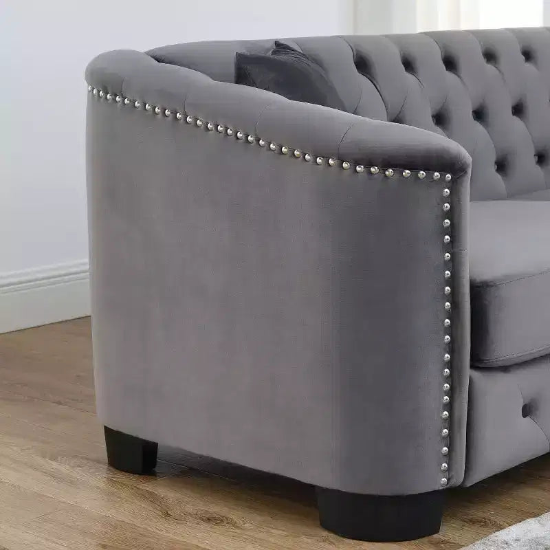 Modern Tufted Loveseat Sofa with Nailhead Trim and Wood Frame, Velvet Chesterfield Sofa for Living Room, Lounge or Apartment - Panipeachy