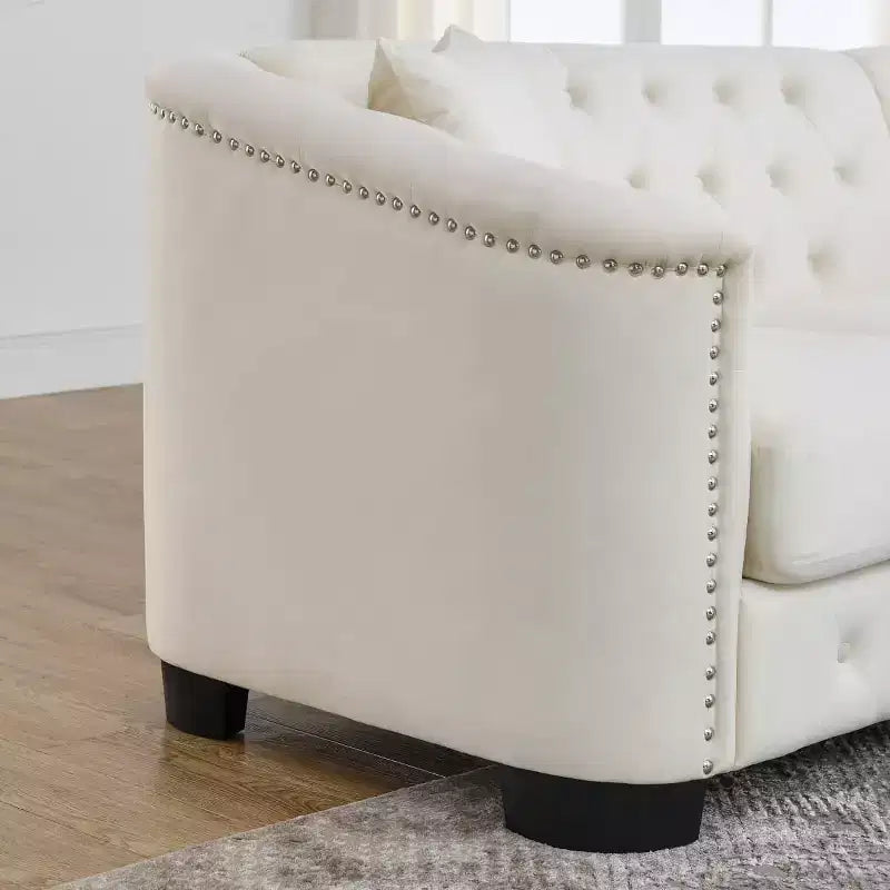Modern Tufted Loveseat Sofa with Nailhead Trim and Wood Frame, Velvet Chesterfield Sofa for Living Room, Lounge or Apartment - Panipeachy