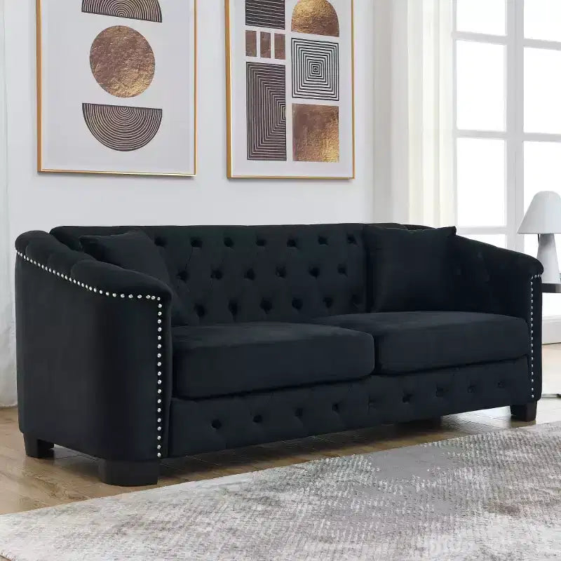 Modern Tufted Loveseat Sofa with Nailhead Trim and Wood Frame, Velvet Chesterfield Sofa for Living Room, Lounge or Apartment - Panipeachy