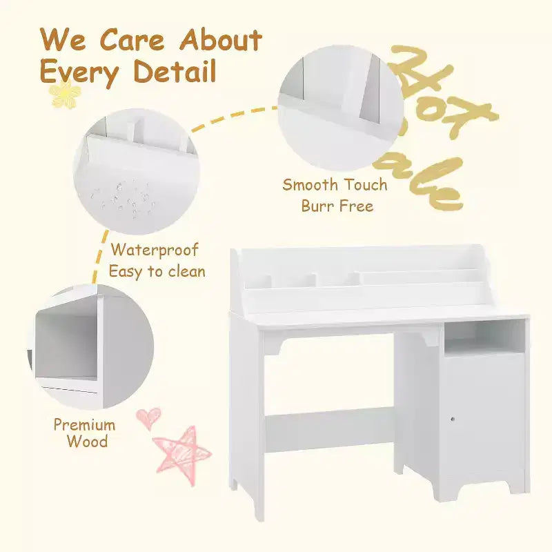 Kids Study Desk & Chair Set for Ages 3-12. Wooden Desk with Hutch & Storage A Growing Learning Center for Bedroom or Playroom.