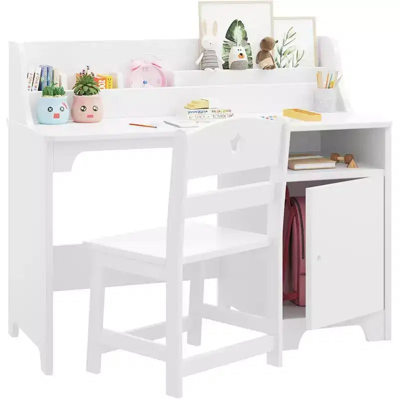 Kids Study Desk & Chair Set for Ages 3-12. Wooden Desk with Hutch & Storage A Growing Learning Center for Bedroom or Playroom.