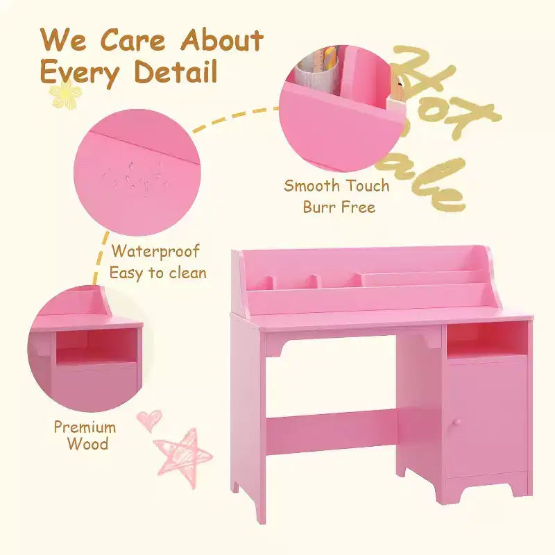 Kids Study Desk & Chair Set for Ages 3-12. Wooden Desk with Hutch & Storage A Growing Learning Center for Bedroom or Playroom.
