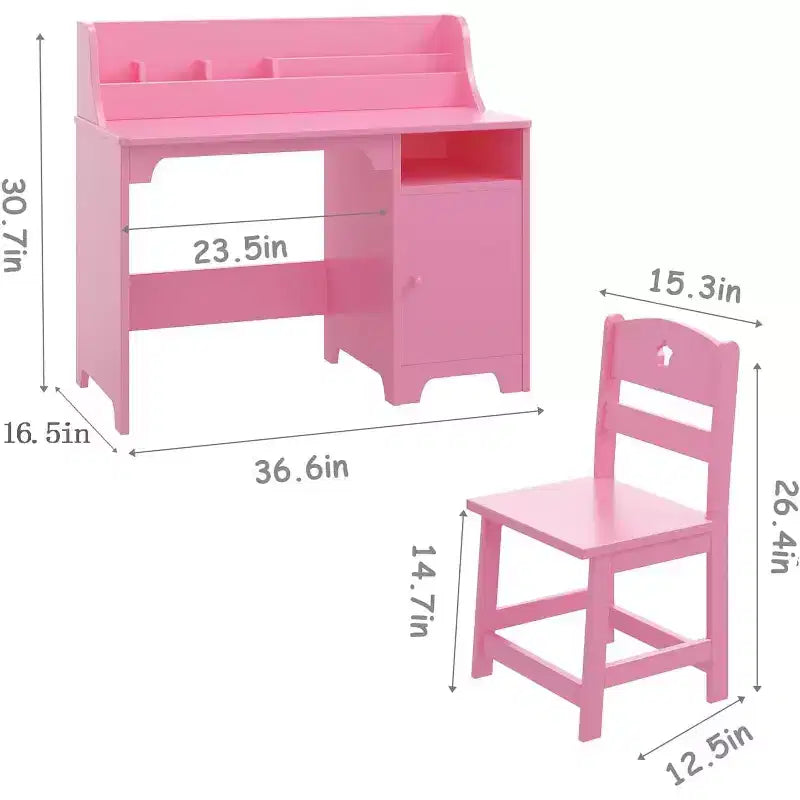 Kids Study Desk & Chair Set for Ages 3-12. Wooden Desk with Hutch & Storage A Growing Learning Center for Bedroom or Playroom.