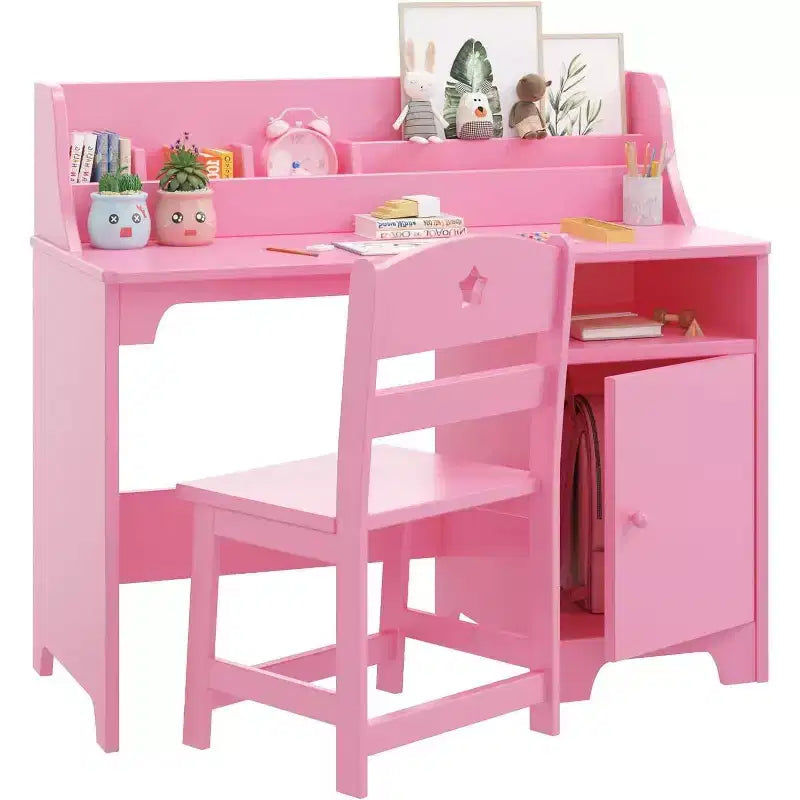 Kids Study Desk & Chair Set for Ages 3-12. Wooden Desk with Hutch & Storage A Growing Learning Center for Bedroom or Playroom.
