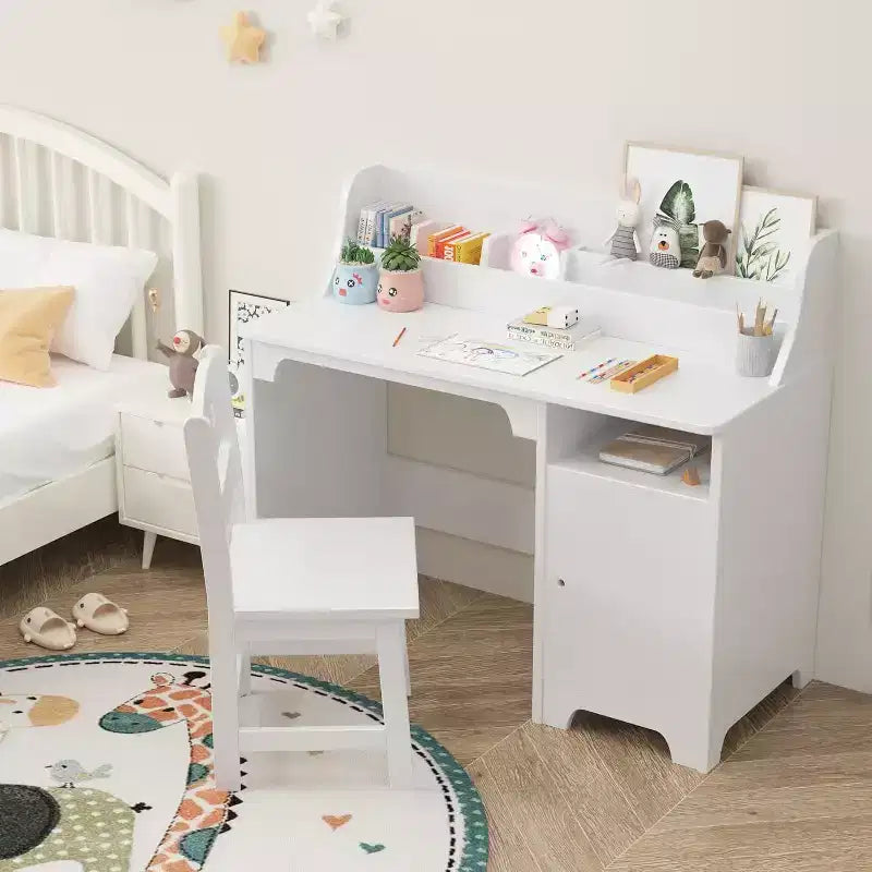 Kids Study Desk & Chair Set for Ages 3-12. Wooden Desk with Hutch & Storage A Growing Learning Center for Bedroom or Playroom.
