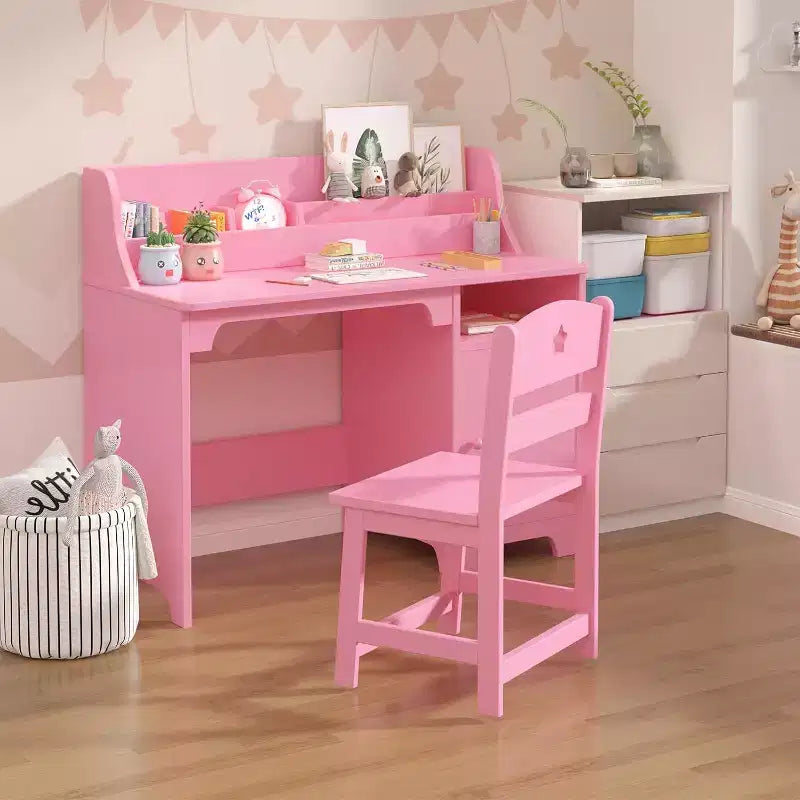 Kids Study Desk & Chair Set for Ages 3-12. Wooden Desk with Hutch & Storage A Growing Learning Center for Bedroom or Playroom.