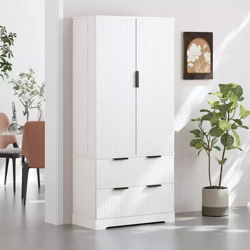 Tall Kitchen Pantry Cabinet with 2 Large Drawers,Fluted Pantry Organizer Storage Cabinet with 8 Door Shelf,Versatile Cupboard forDining Room