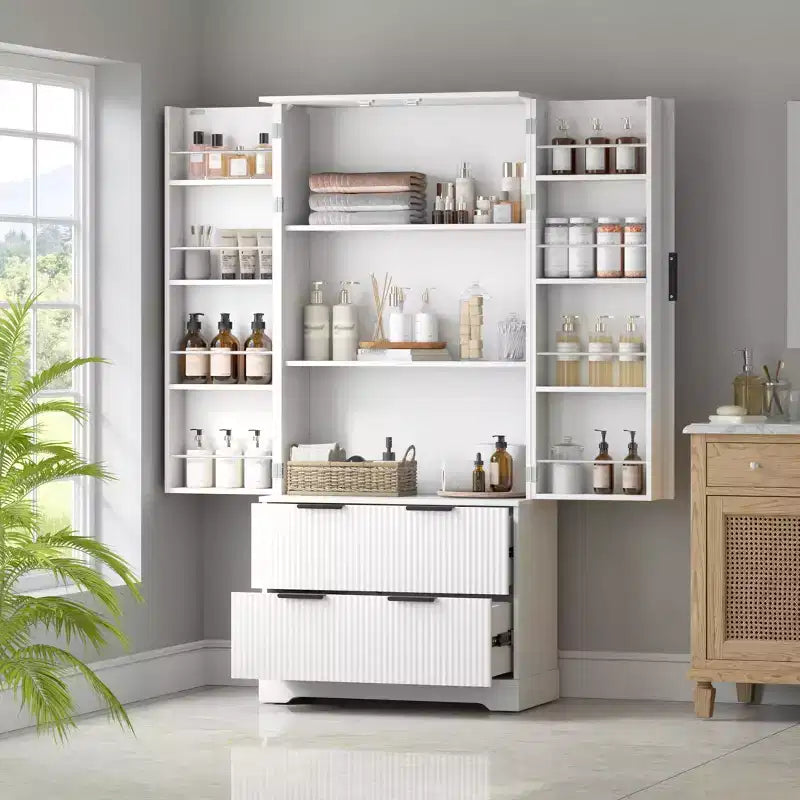 Tall Kitchen Pantry Cabinet with 2 Large Drawers,Fluted Pantry Organizer Storage Cabinet with 8 Door Shelf,Versatile Cupboard forDining Room