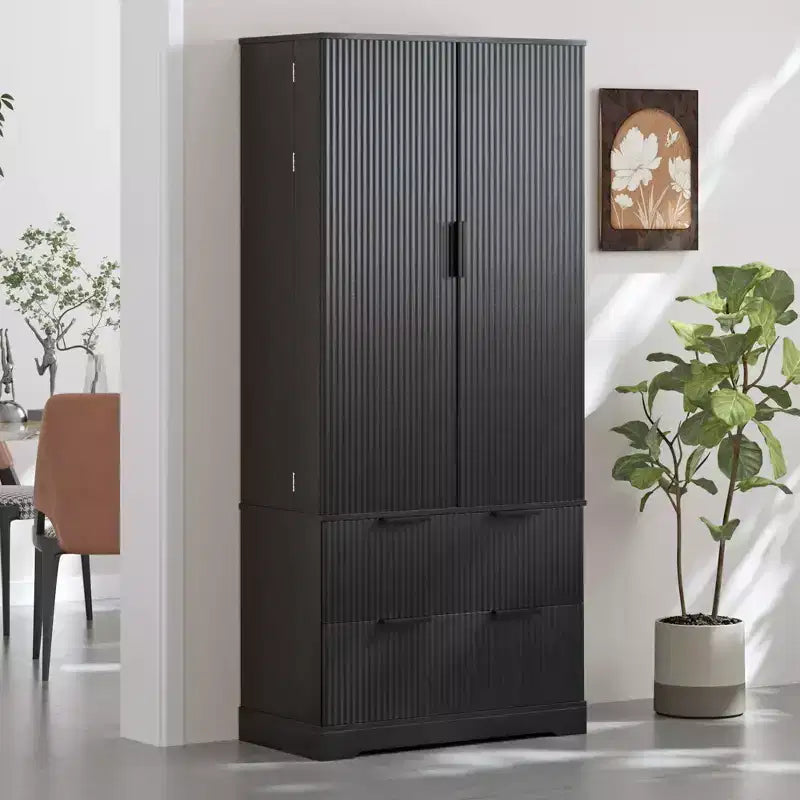 Tall Kitchen Pantry Cabinet with 2 Large Drawers,Fluted Pantry Organizer Storage Cabinet with 8 Door Shelf,Versatile Cupboard forDining Room