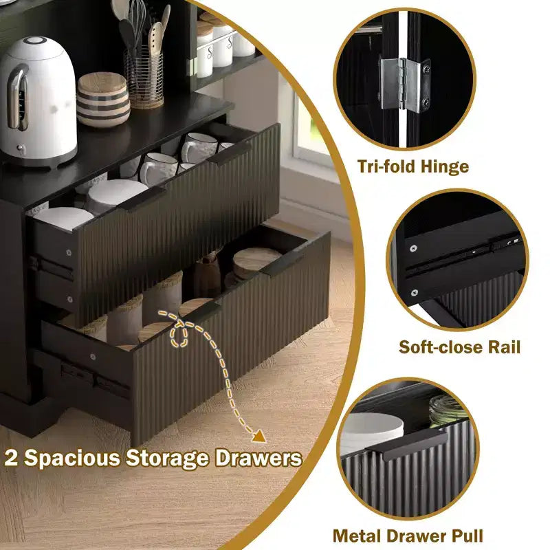 Tall Kitchen Pantry Cabinet with 2 Large Drawers,Fluted Pantry Organizer Storage Cabinet with 8 Door Shelf,Versatile Cupboard forDining Room