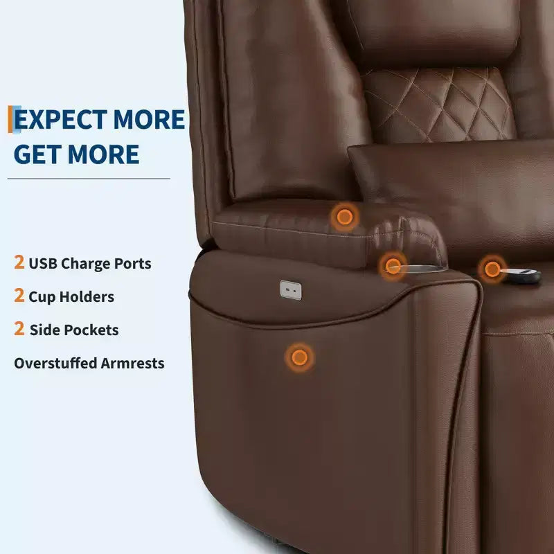 Electric Power Lift Recliner Chair Sofa with Remote, 3-Position Reclining, Side Pockets, USB Ports for Living Room, Faux Leather