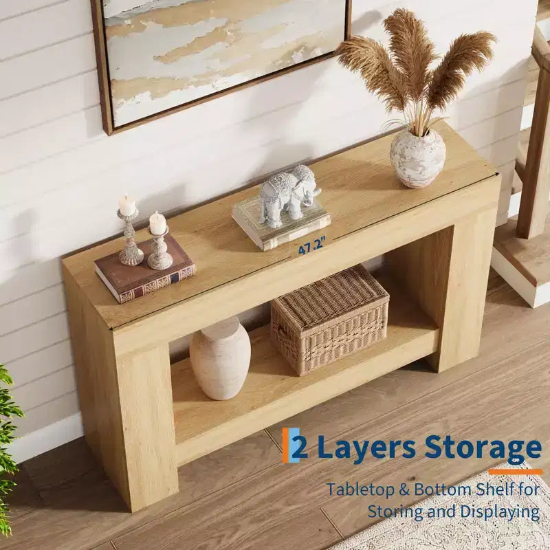 Acekool Farmhouse Console Table for Entryway, 2-Tier Sofa Table with Storage Shelf, Long Rustic Hallway Console Table for Living Room