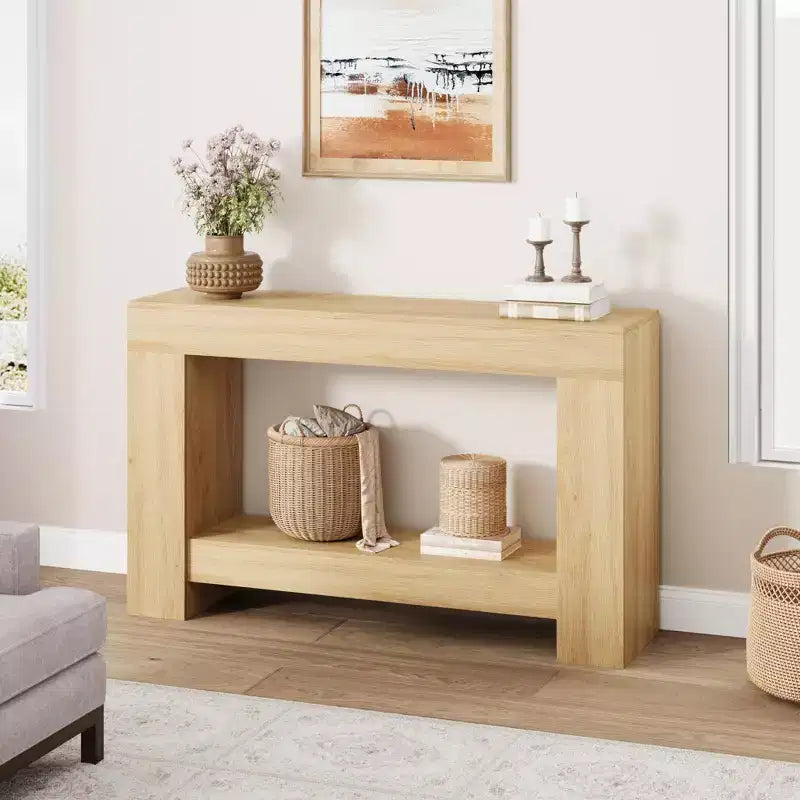 Acekool Farmhouse Console Table for Entryway, 2-Tier Sofa Table with Storage Shelf, Long Rustic Hallway Console Table for Living Room