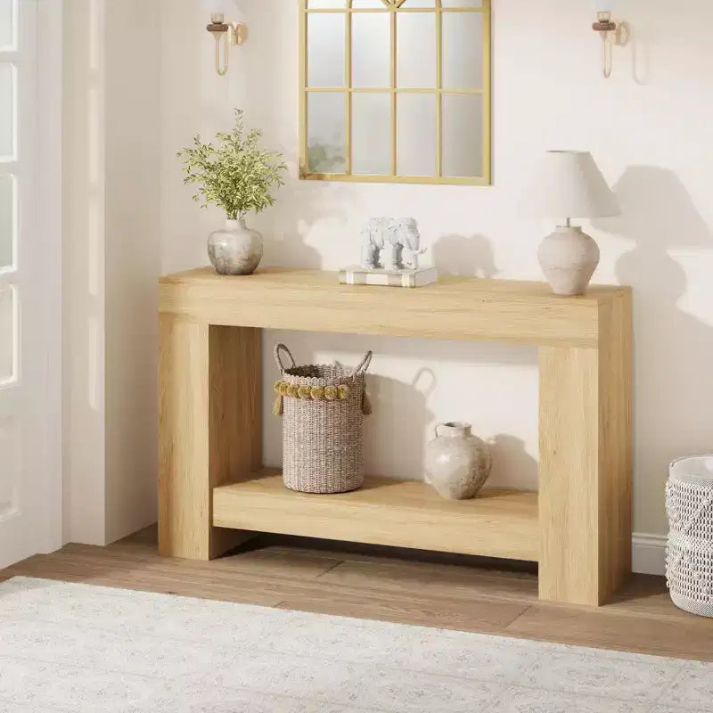 Acekool Farmhouse Console Table for Entryway, 2-Tier Sofa Table with Storage Shelf, Long Rustic Hallway Console Table for Living Room