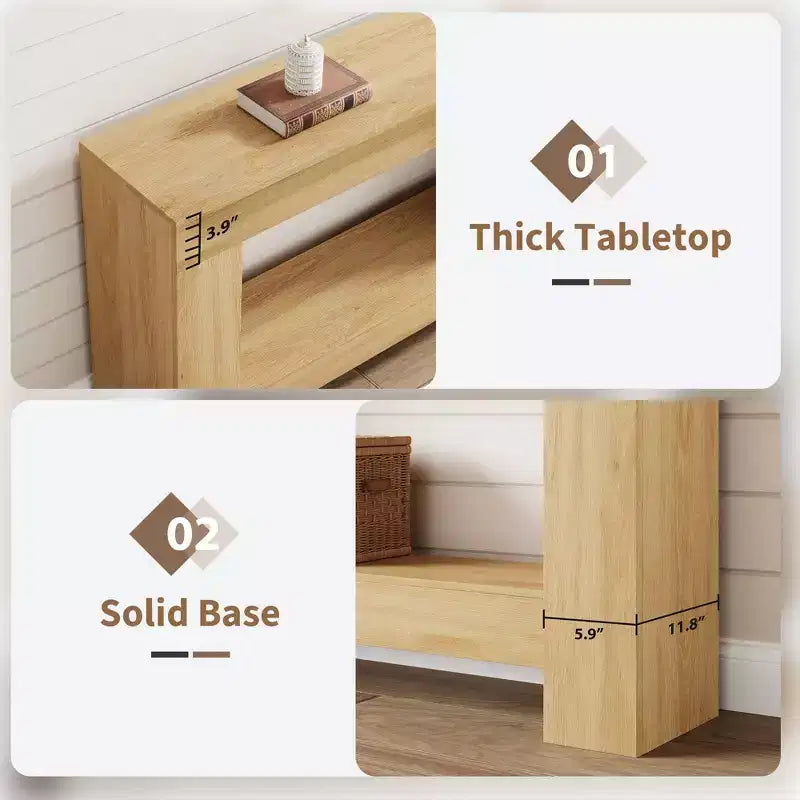 Acekool Farmhouse Console Table for Entryway, 2-Tier Sofa Table with Storage Shelf, Long Rustic Hallway Console Table for Living Room