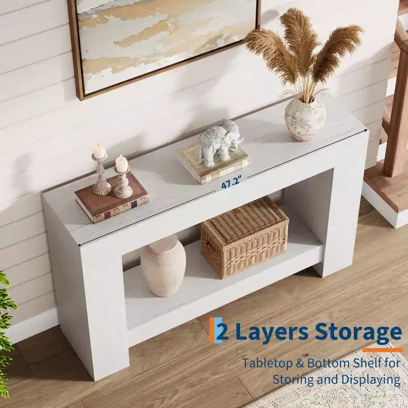 Acekool Farmhouse Console Table for Entryway, 2-Tier Sofa Table with Storage Shelf, Long Rustic Hallway Console Table for Living Room