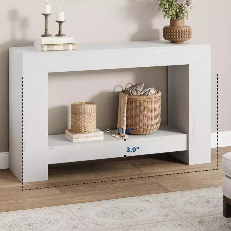 Acekool Farmhouse Console Table for Entryway, 2-Tier Sofa Table with Storage Shelf, Long Rustic Hallway Console Table for Living Room
