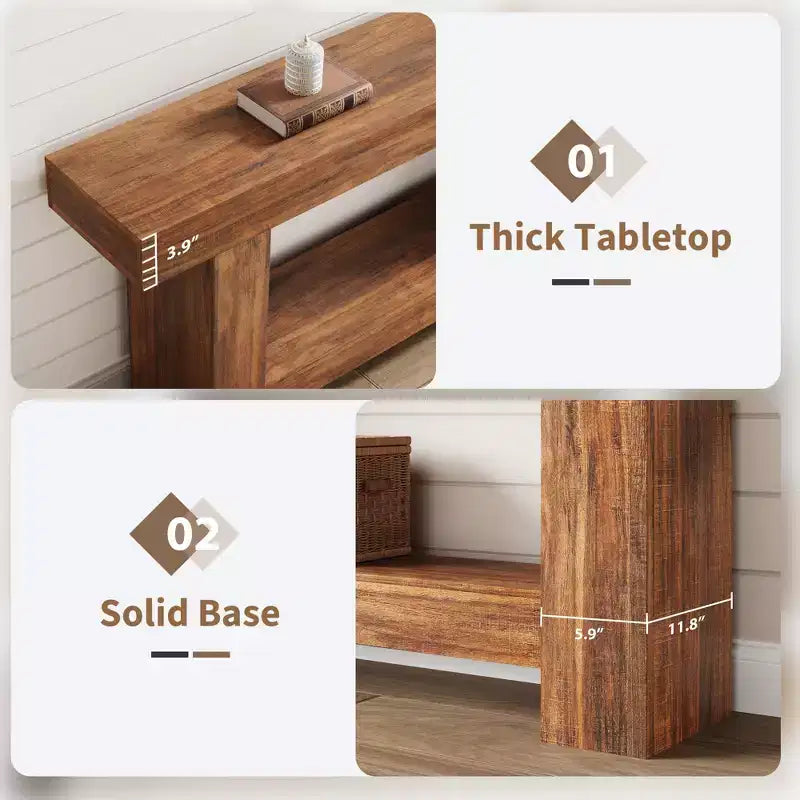 Acekool Farmhouse Console Table for Entryway, 2-Tier Sofa Table with Storage Shelf, Long Rustic Hallway Console Table for Living Room