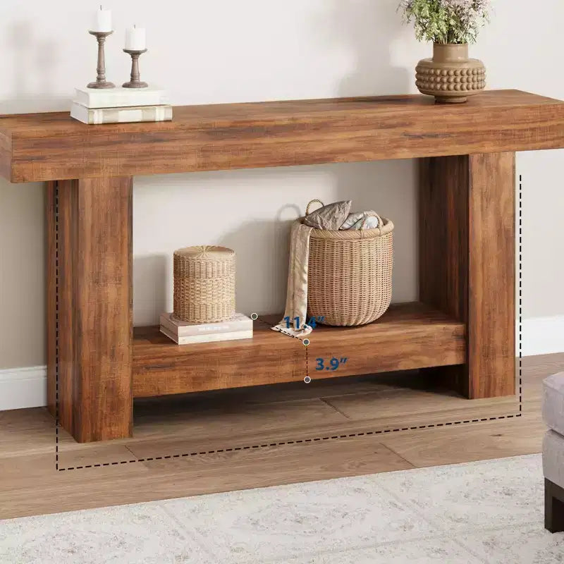 Acekool Farmhouse Console Table for Entryway, 2-Tier Sofa Table with Storage Shelf, Long Rustic Hallway Console Table for Living Room