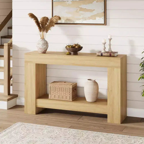 Acekool Farmhouse Console Table for Entryway, 2-Tier Sofa Table with Storage Shelf, Long Rustic Hallway Console Table for Living Room
