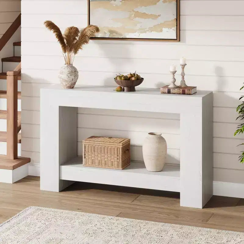 Acekool Farmhouse Console Table for Entryway, 2-Tier Sofa Table with Storage Shelf, Long Rustic Hallway Console Table for Living Room