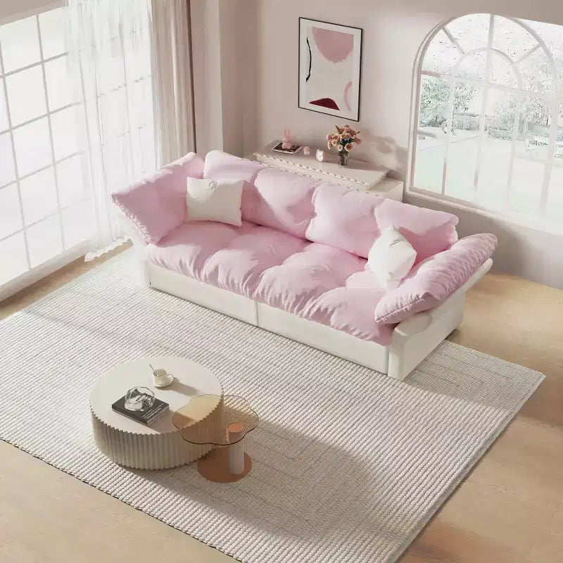 MAYEERTY 74.8 Queen Pull Out Sofa Bed,3-in-1 Convertible Sleeper Tufted Sofa with 2 Soft Pillows Pink