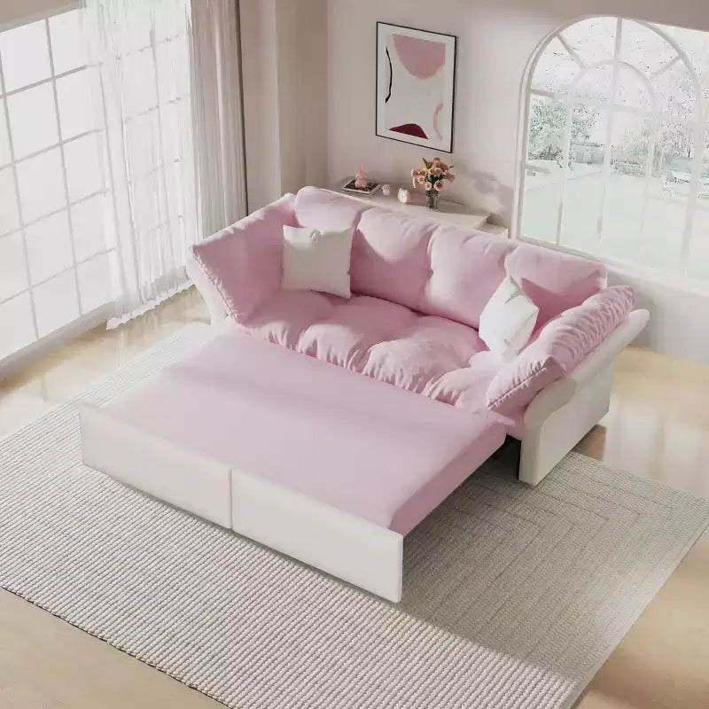 MAYEERTY 74.8 Queen Pull Out Sofa Bed,3-in-1 Convertible Sleeper Tufted Sofa with 2 Soft Pillows Pink