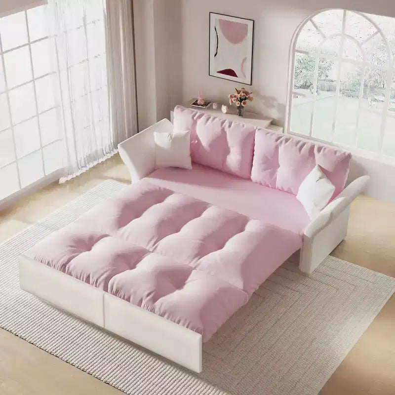 MAYEERTY 74.8 Queen Pull Out Sofa Bed,3-in-1 Convertible Sleeper Tufted Sofa with 2 Soft Pillows Pink