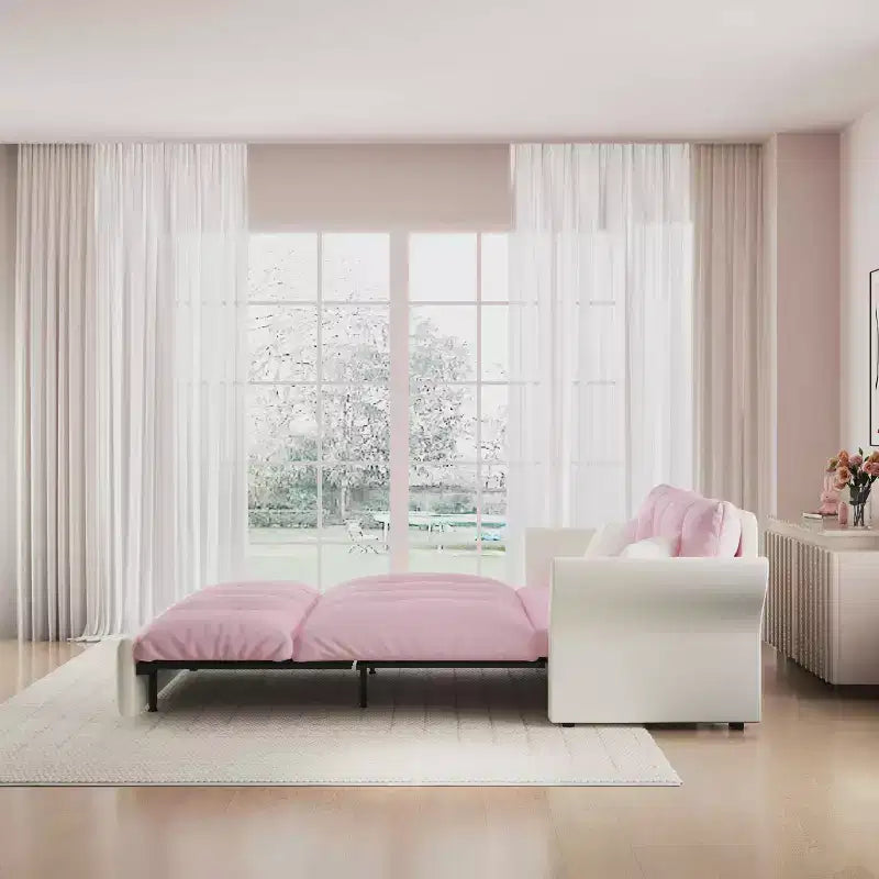 MAYEERTY 74.8 Queen Pull Out Sofa Bed,3-in-1 Convertible Sleeper Tufted Sofa with 2 Soft Pillows Pink