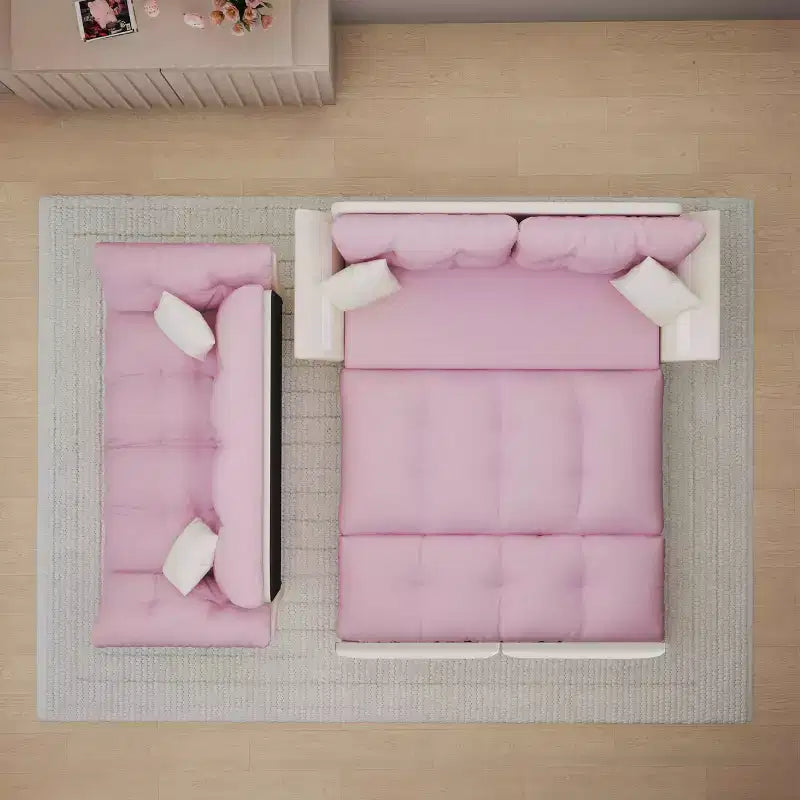 MAYEERTY 74.8 Queen Pull Out Sofa Bed,3-in-1 Convertible Sleeper Tufted Sofa with 2 Soft Pillows Pink