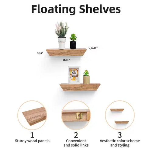 11.81 Maple Floating Shelf C invisible-bracket wood wall mount, perfect bathroom/bedroom/kitchen dcor or book/plant display, easy install.