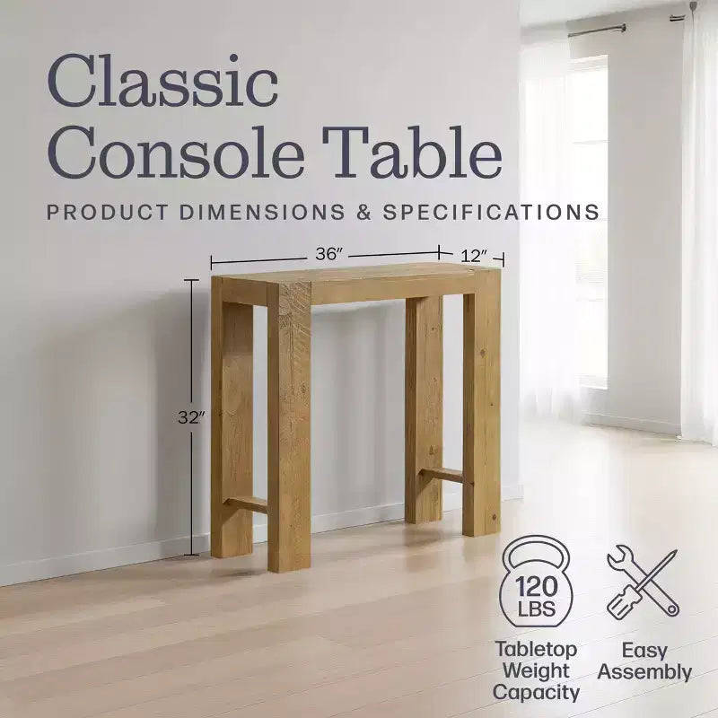 Alaterre Furniture Classic Solid Wood Console Table - 36 Inch Modern Farmhouse Small Entryway Table