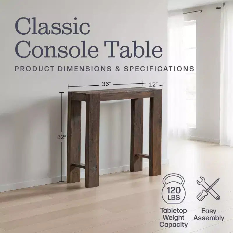Alaterre Furniture Classic Solid Wood Console Table - 36 Inch Modern Farmhouse Small Entryway Table