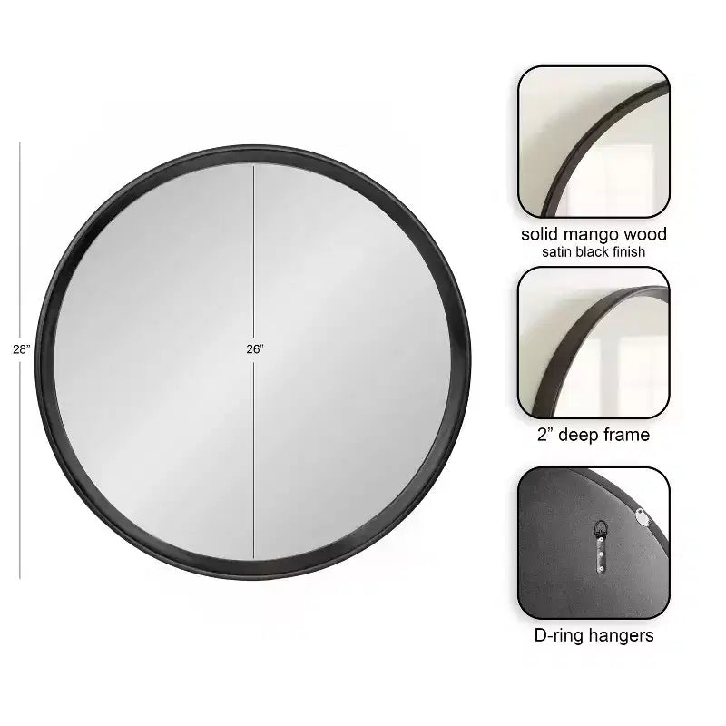 Kate and Laurel Prema Wood Framed Mirror, Black, 28 Diameter