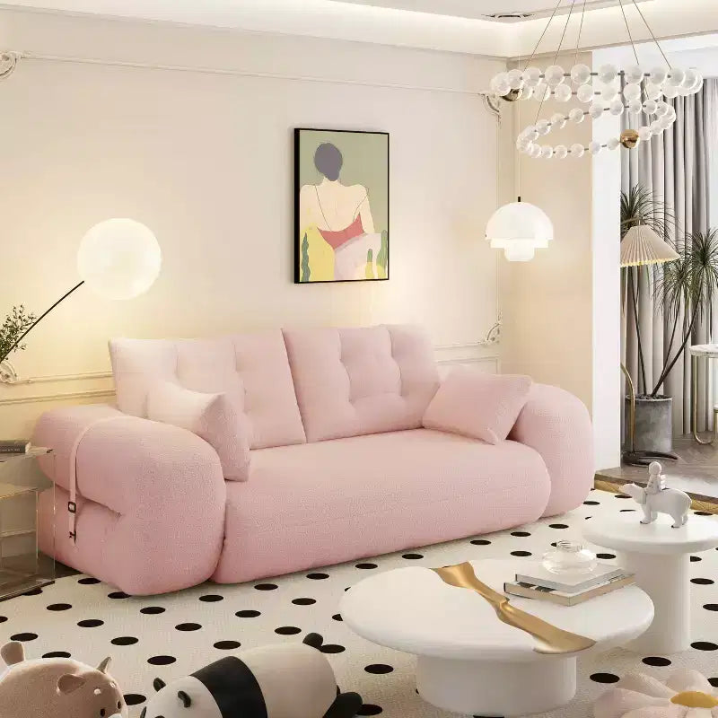 MAYEERTY 78.7 Multifunctional Foldable Sofa Bed, 3-in-1 Teddy Fabric Foam Filled Sleepder Sofa Bed Pink
