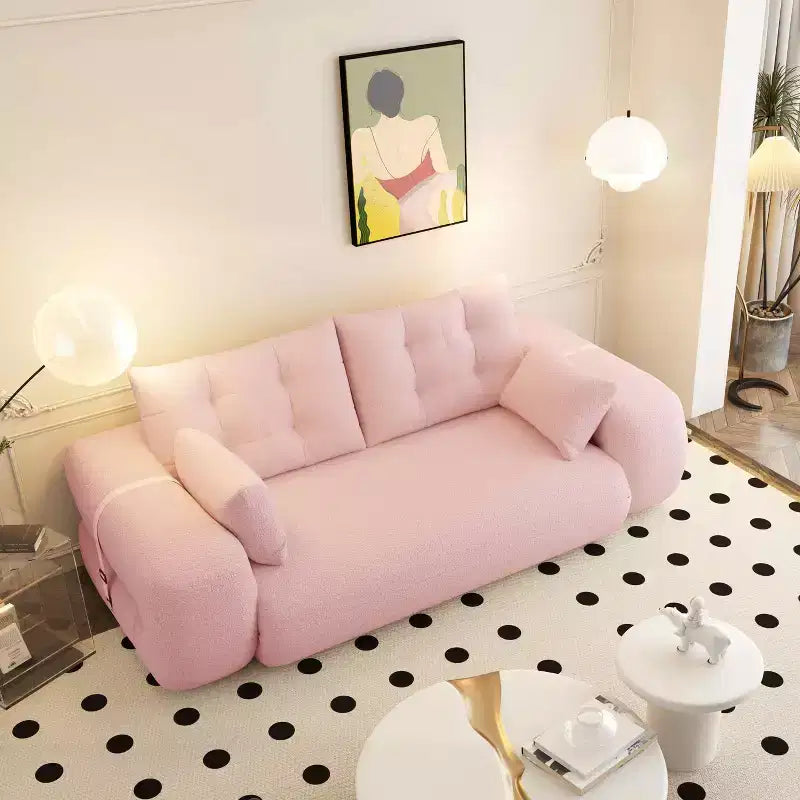 MAYEERTY 78.7 Multifunctional Foldable Sofa Bed, 3-in-1 Teddy Fabric Foam Filled Sleepder Sofa Bed Pink