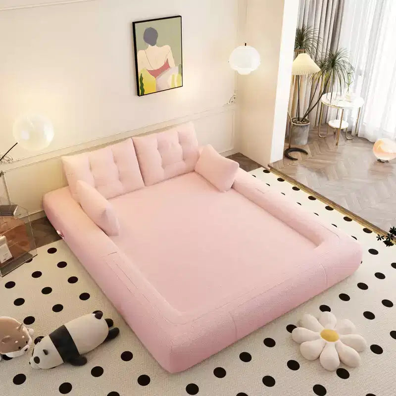 MAYEERTY 78.7 Multifunctional Foldable Sofa Bed, 3-in-1 Teddy Fabric Foam Filled Sleepder Sofa Bed Pink