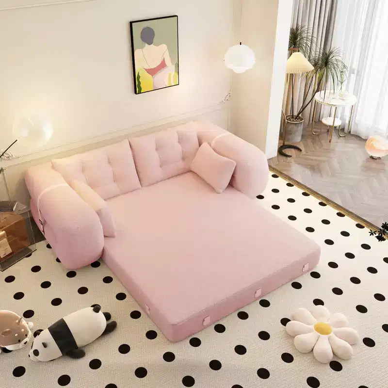 MAYEERTY 78.7 Multifunctional Foldable Sofa Bed, 3-in-1 Teddy Fabric Foam Filled Sleepder Sofa Bed Pink