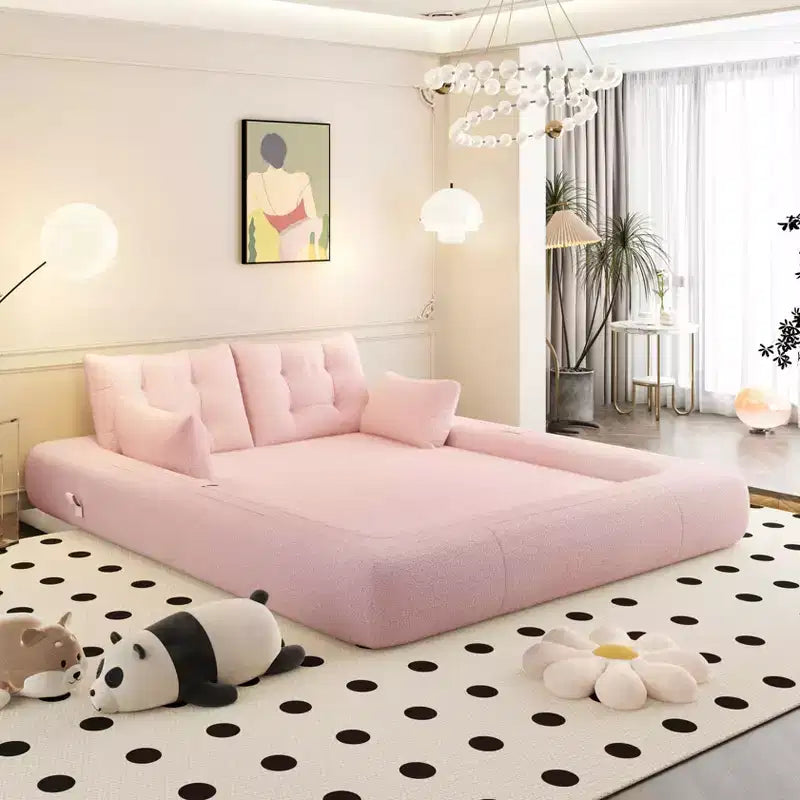 MAYEERTY 78.7 Multifunctional Foldable Sofa Bed, 3-in-1 Teddy Fabric Foam Filled Sleepder Sofa Bed Pink