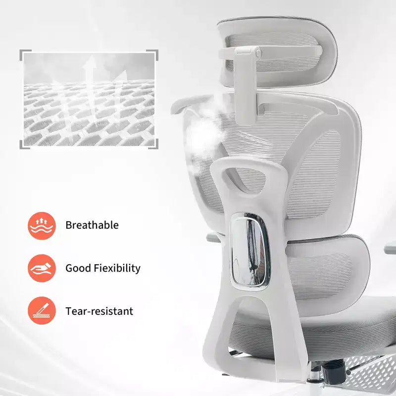 Ergonomic Mesh Office Chair High Back, Adjustable Lumbar Support, Padded Headrest & Footrest, Wide Breathable Seat, Swivel Computer Desk Chair