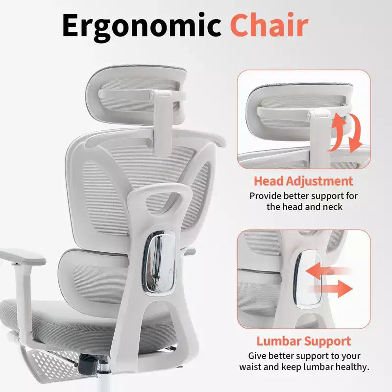 Ergonomic Mesh Office Chair High Back, Adjustable Lumbar Support, Padded Headrest & Footrest, Wide Breathable Seat, Swivel Computer Desk Chair
