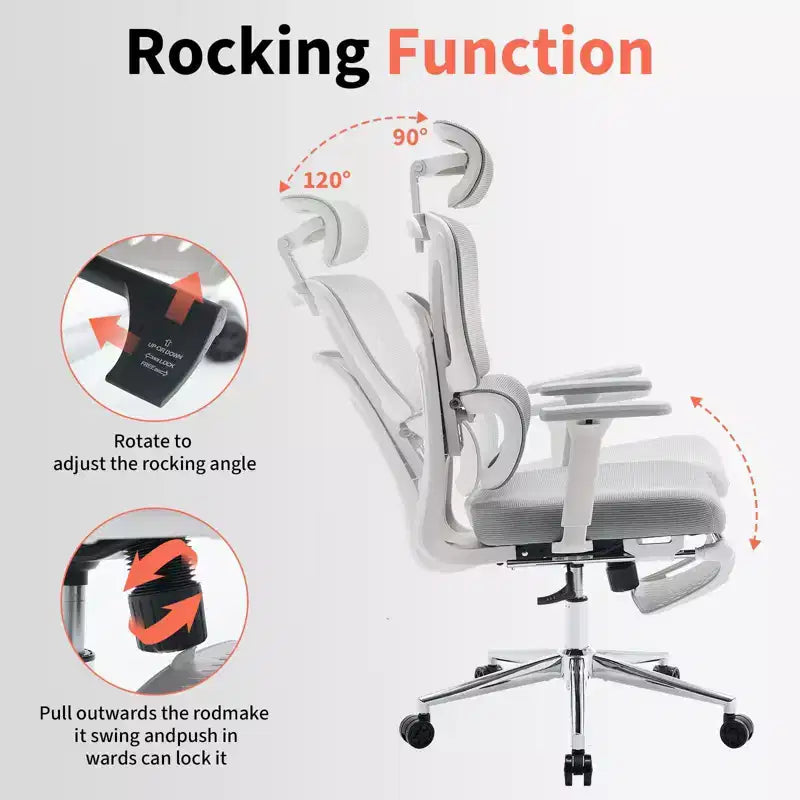 Ergonomic Mesh Office Chair High Back, Adjustable Lumbar Support, Padded Headrest & Footrest, Wide Breathable Seat, Swivel Computer Desk Chair